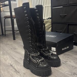 Dolls Kill Black Chain Combat Boots
